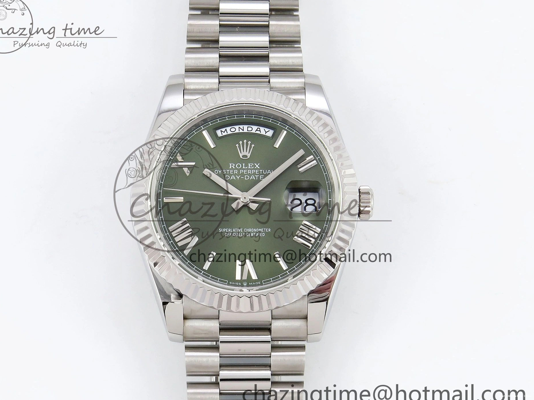 Best AAA Replica Sites Bracelet JDF 1440 V3 904L on TravelReady (Gain President 40 DayDate Weight) Steel VR3255 SS Dial Green Roman 1218